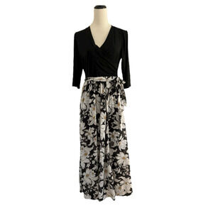 Kate & Lily Dress Womens 10 Black Floral Maxi Pull Over 3/4 Sleeve Wedding Event